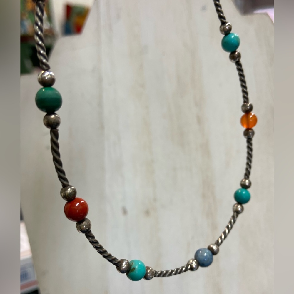 Carolyn Pollack Relios Sterling 16โ Necklace Malachite Turquoise Lapis Amber - Picture 6 of 11